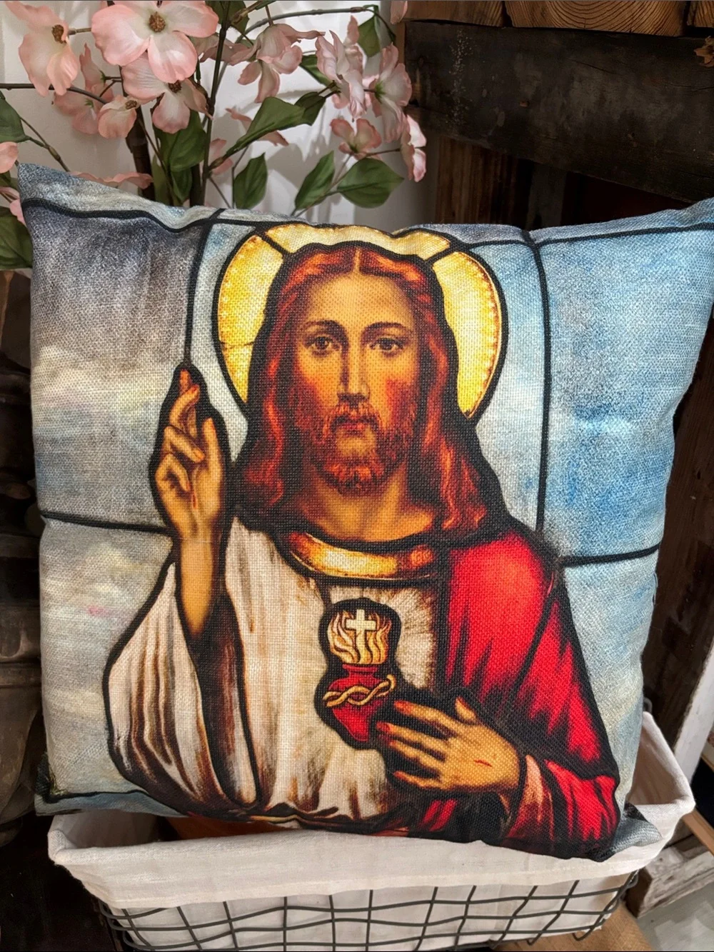 Sacred Heart Jesus throw accent pillow 18” square edgy religious cult new Christ